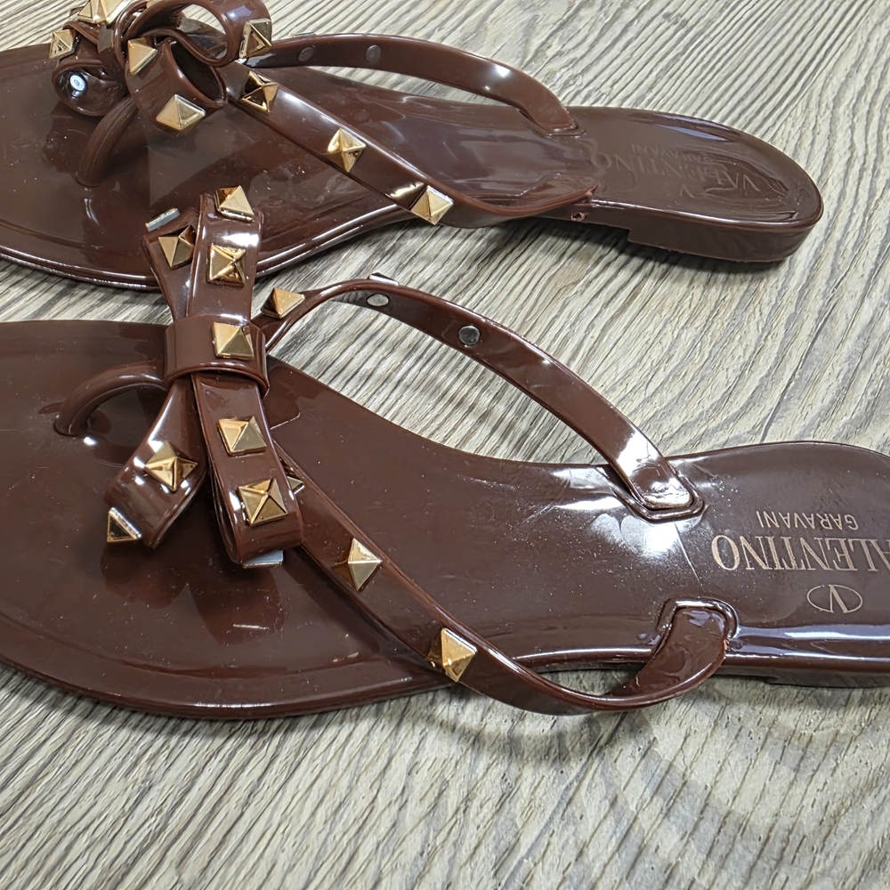 Valentino Women's Sandals in Brown with Gold Studs